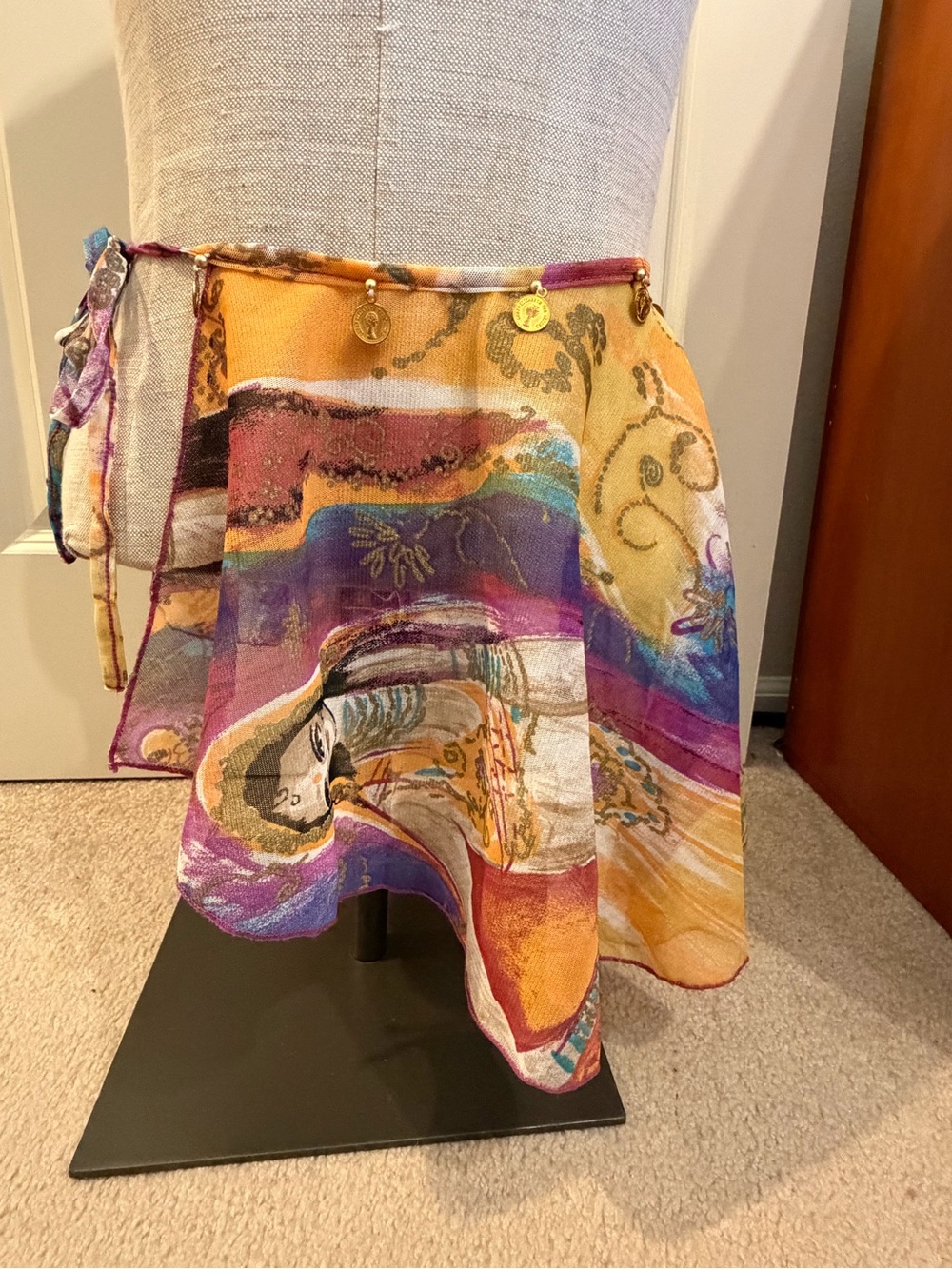 Her Pony The Label Shiloh coin jingle sheer mini skirt, size 8, festival, boho